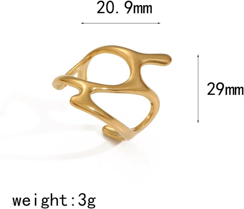 AiTURE Chunky Rings For Women, Gold Silver Thumb Ring Asymmetrical Wavy Curve Ring Adjustable Non Tarnish Dainty Stainless Steel New Year Anniversary Birthday Jewelry Gift - Image 4